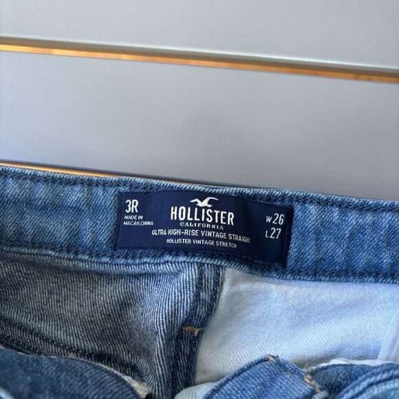 Hollister Jeans Womens 3R (26x27) Blue Patch Work Ultra High Rise Straight Leg - Picture 5 of 8